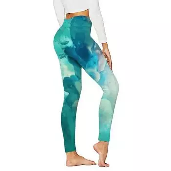 Женские зеленые и белые эластичные леггинсы с облаками и принтами для йоги, фитнеса, бега в тренажерном зале, спортивные брюки для активного отдыха XS циан