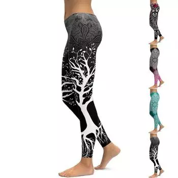 Женские зеленые кристаллы с принтами лотоса, эластичные леггинсы для йоги, фитнес-бег, тренажерный зал, спортивные брюки для активного отдыха XS чёрный
