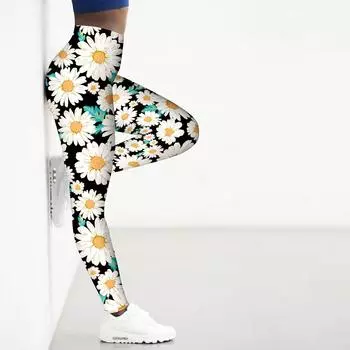 Женские зеленые принты хризантем, эластичные леггинсы для йоги, фитнес-бег, тренажерный зал, спортивные активные брюки XS зелёный