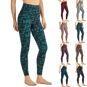 Женские зеленые текстурированные принты, эластичные леггинсы для йоги, фитнес-бег, тренажерный зал, спортивные брюки для активного отдыха XS чёрный