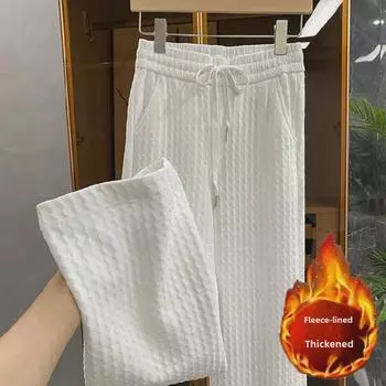 Женские жаккардовые широкие брюки с высокой талией белого цвета - повседневные брюки весна/осень XL зелёный