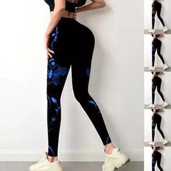 Женские желтые красивые принты бабочек, эластичные леггинсы для йоги, фитнес-бег, тренажерный зал, спортивные активные брюки XS синий