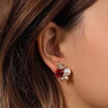 Женские жемчужные зажимы для ушей, винтажные серьги-гвоздики со стразами и жемчугом, модные серьги-гвоздики, ювелирные изделия