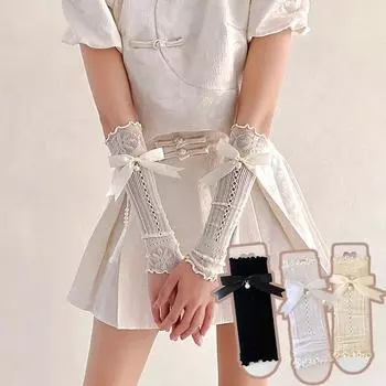 Женские женские носки до середины икры, кружевные солнцезащитные очки с бантиком и рукавами, перчатки без пальцев Kawaii