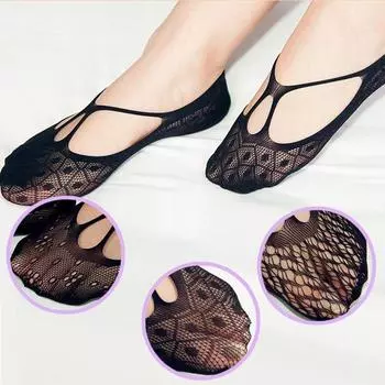 Женские женские носки-подкладки с кружевом и крестом, с низким вырезом на щиколотке, невидимые сетчатые носки-лодочки чёрный