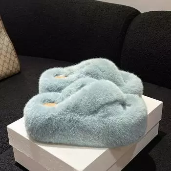 Женские женские тапочки из искусственного меха, роскошные пушистые плюшевые тапочки, мягкие, пушистые, для девочек, на платформе, для дома, на плоской подошве, повседневные зимние тапочки 2024 года 34