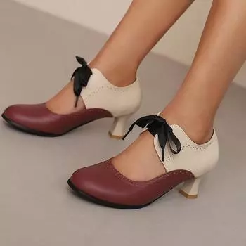Женские/женские туфли на высоком каблуке, новые весенне-летние туфли контрастного цвета на толстом каблуке, легкие туфли в стиле ретро с открытым носком 34 чёрный