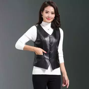 Женские жилеты из искусственной кожи, женские мотоциклетные байкерские куртки из искусственной кожи на одной пуговице, женские универсальные жилеты из искусственной кожи G169 L чёрный