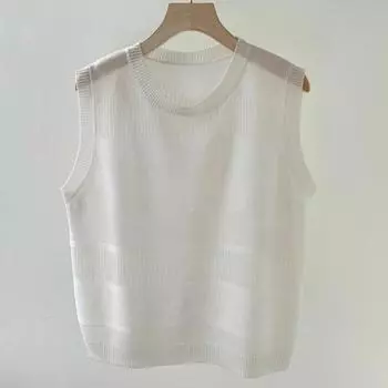 Женские жилеты свитера 2025 без рукавов с круглым вырезом белый черный вязаный жилет свитер женские топы JJ198 One Size белый
