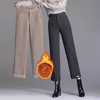 Женские зимние эластичные шаровары с высокой талией, длиной до щиколотки, вельветовые брюки с подкладкой, повседневные, корейские, элегантные, женские, теплые, брюки XXXXL чёрный