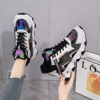 Женские зимние бархатные кроссовки Dad 2023 года — толстая подошва, универсальный, повседневный спортивный тренд 35