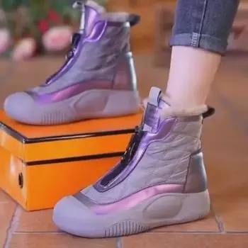 Женские зимние бархатные сапоги на толстой подошве 2023 года — удобные, теплые, модные короткие сапоги 37 латте