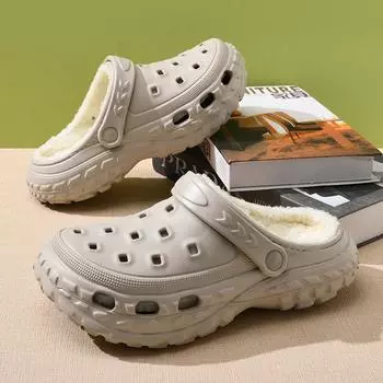 Женские зимние бархатные теплые разноцветные сабо - повседневные тапочки с закрытым носком, трансформируемый двусторонний дизайн