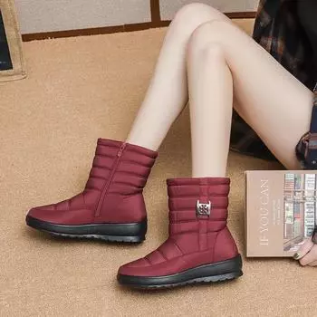 Женские зимние бархатные водонепроницаемые хлопковые сапоги с боковой молнией 35 красный