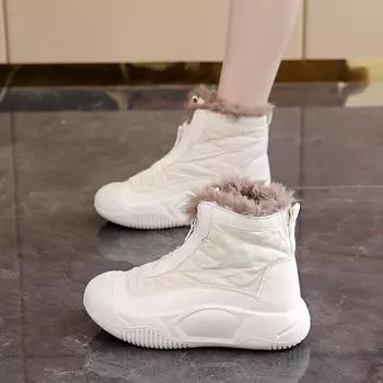 Женские зимние бархатные высокие ботинки детские новые популярные короткие ботинки кожаные ботинки детские теплые хлопковые ботинки женские 35 бежевый