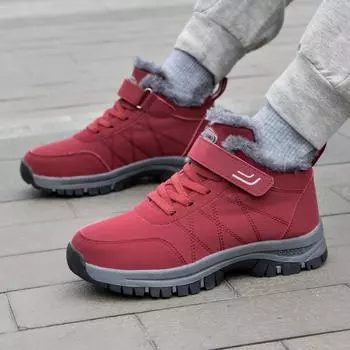 Женские зимние бархатные зимние ботинки, повседневные ПУ, со шнуровкой, теплые, хлопковые, для улицы, пара, большие, толстые, нескользящие, спортивные туфли 35-45 35 красный