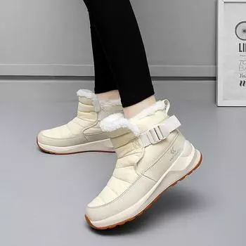 Женские зимние бархатные зимние ботинки, повседневные теплые уличные ботинки из хлопка на липучке из искусственной кожи, большие, средние, толстые, нескользящие, размер 35-42 35 чёрный