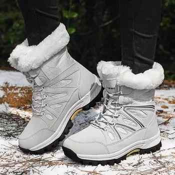 Женские зимние бархатные зимние ботинки, повседневные замшевые, со шнуровкой, теплые, средней высоты, хлопковые, большие, походные, противоскользящие ботинки 36 чёрный