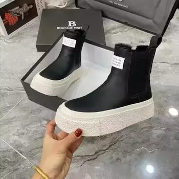 Женские зимние белые ботильоны с меховой подкладкой, нескользящие, утолщенные, теплые, хлопковые, короткие, подходят для разных случаев 35 чёрный