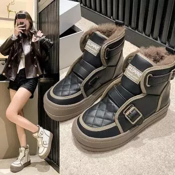 Женские зимние ботильоны из искусственной кожи с меховой подкладкой, толстой подошвой, нескользящие, теплые, короткие женские ботинки 35 белый