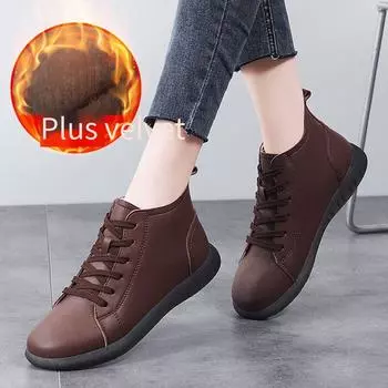 Женские зимние ботильоны из водонепроницаемой кожи, повседневные, на плоской подошве, белые, короткие, теплые, с мехом, для студентов, школьные, черные туфли 36 чёрный