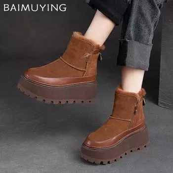 Женские зимние ботильоны на платформе из замши Desogner, короткие, плюшевые, хлопковые, на среднем каблуке, тренд 2025 года, теплые, удобные, женские ботинки 35 чёрный