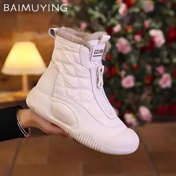 Женские зимние ботильоны на платформе, короткие плюшевые туфли на плоской подошве из хлопка, дизайнерская теплая зимняя повседневная обувь 2024 года, трендовые ботинки для ходьбы, женские ботинки 35 покинуть белый