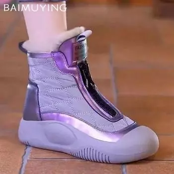 Женские зимние ботильоны на платформе, короткие, плюшевые, повседневные, хлопковые, на плоской подошве, тренд 2025 года, теплые, удобные, нескользящие, Botas Mujer 35 покинуть белый