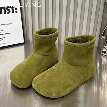 Женские зимние ботильоны на плоской подошве из замши, женская зимняя тенденция 2025 года, теплые кроссовки, зеленые, уютные, готические, для ходьбы, мотоциклетные ботинки для женщин 35 зелёный