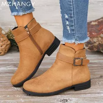 Женские зимние ботильоны на плоской подошве, замшевые кроссовки, повседневная мода, женская обувь 2024 года, трендовые зимние ботинки челси для ходьбы, новые удобные женские ботинки Zapatos 35 коричневый