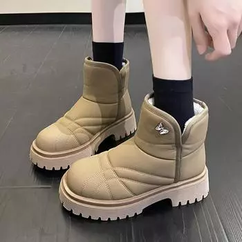 Женские зимние ботильоны на подкладке из искусственного меха. Теплые короткие ботинки на флисовой подкладке. Повседневные зимние ботинки из искусственной кожи с нескользящей толстой подошвой для женщин.