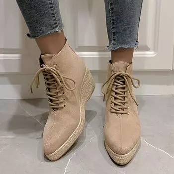 Женские зимние ботильоны на высоком каблуке с острым носком, зимние новые замшевые туфли на танкетке, женские трендовые платья 2024 года, Zapatos 36 бежевый
