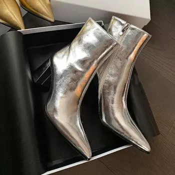 Женские зимние ботильоны на высоком каблуке, сексуальные туфли-челси с острым носком, роскошные зимние трендовые туфли 2025 года в готическом стиле для вечеринок Botas Mujer 34 золотой