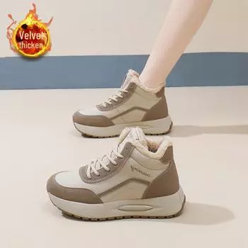 Женские зимние ботинки 2024 года: Ботинки Martin из утолщенной кожи с бархатной подкладкой, водонепроницаемые, короткие, с хлопковой подкладкой для студентов 40 коричневый