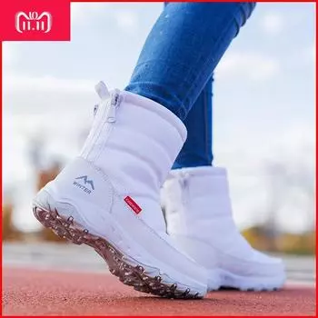 Женские зимние ботинки 2024 года, новые плюшевые женские короткие ботинки, женские зимние ботинки на молнии, водонепроницаемые, нескользящие, теплые женские зимние ботинки 36