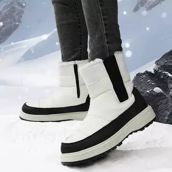 Женские зимние ботинки 2024 года, новые теплые ботинки на платформе с боковой молнией, повседневные нескользящие зимние ботинки для активного отдыха, модная хлопковая обувь 36