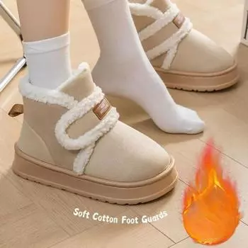 Женские зимние ботинки 2024 года, новые зимние плюшевые нескользящие теплые хлопковые ботинки с толстой подошвой, предотвращающие замерзание, увеличивающие высоту, зимние ботинки для улицы 36-37 чёрный