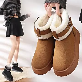 Женские зимние ботинки 2024 года, новые зимние короткие простые и толстые теплые хлопковые ботинки на платформе, ботинки Botas mujer algodn 36 чёрный