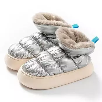 Женские зимние ботинки 2024 года, новые зимние мужские хлопковые тапочки, домашние и уличные меховые ботильоны, нескользящие теплые плюшевые ботинки с толстой подошвой 36-37 коричневый