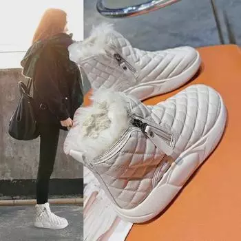 Женские зимние ботинки 2024 года, плюс бархат, толстые теплые высокие голенища, нескользящие, хлопковые туфли на толстой подошве для активного отдыха XQ-5859 37 хаки