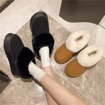 Женские зимние ботинки 2024 года с бархатной подкладкой — нескользящие меховые ботинки с толстой подошвой для зимы 39 Standard code малиновый