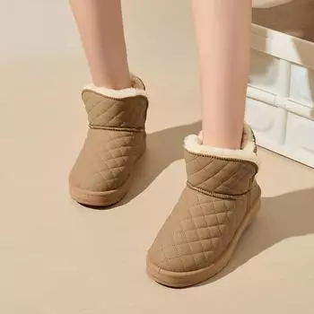 Женские зимние ботинки 2024 года, теплые хлопковые ботинки из плюша, трендовые короткие ботинки на толстой подошве, водонепроницаемые ботинки на платформе с ботильонами 36 хаки
