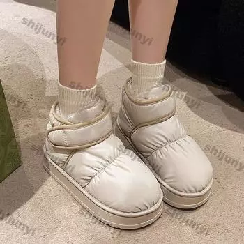 Женские зимние ботинки 2024 года, зимние водонепроницаемые хлопковые тапочки, теплые, нескользящие, для дома, на платформе, плюшевые, теплые, удобные, из хлопка 36-37 бежевый