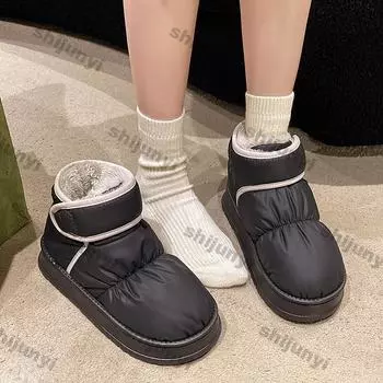 Женские зимние ботинки 2025 года, зимние водонепроницаемые хлопковые тапочки, теплые, нескользящие, для дома, на платформе, плюшевые, теплые, удобные, из хлопка 36-37 бежевый