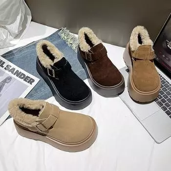 Женские зимние ботинки Boken на толстой подошве 2024 года, женская зимняя обувь, утепленная, пушистая, хлопковая обувь Boken 35 хаки