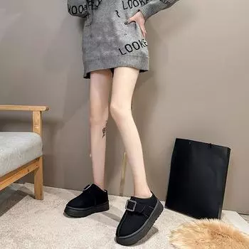 Женские зимние ботинки больших размеров на толстой подошве, повседневные, однотонные, замшевые, бархатные, меховые, теплые, хлопковые, размеры 36-41 36 чёрный