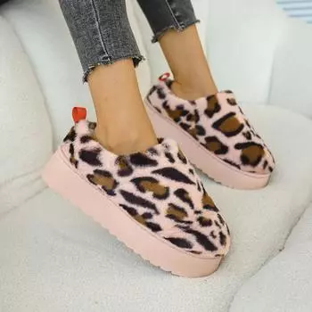 Женские зимние ботинки больших размеров, повседневные, на толстой подошве, с леопардовым принтом, замшевые, теплые, меховые, флисовые, верхняя одежда, хлопковая обувь, размеры 36-41 36 розовый