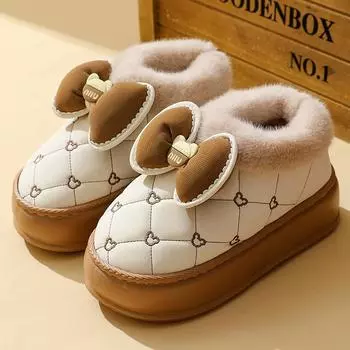 Женские зимние ботинки больших размеров, повседневные, короткие, на толстом каблуке, с флисовым мехом, хлопковые ботинки с бантом, размеры 36-41 40-41(one size smaller)