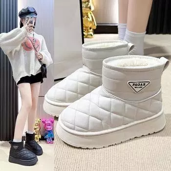 Женские зимние ботинки больших размеров, повседневные, короткие, из бисквита, на толстом каблуке, с флисовым мехом и хлопком, водонепроницаемые ботинки 36-41 36 белый