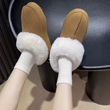 Женские зимние ботинки больших размеров, повседневные, короткие, на толстом каблуке, с флисовым мехом и хлопком, сапоги с мохнатыми ступнями, размеры 36-40 36 чёрный